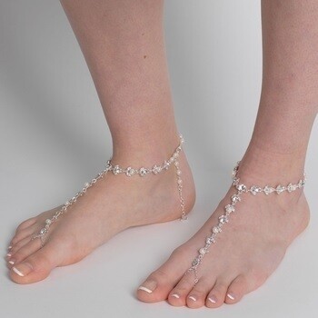 Silver Ivory Pearl & Rhinestone Bridal Wedding Foot Jewelry