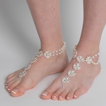 Silver Ivory Pearl &amp; Rhinestone Foot Jewelry