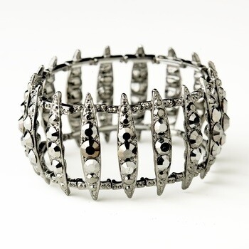 Antique Silver Clear Crystal Bridal Stretch Cuff Bracelet