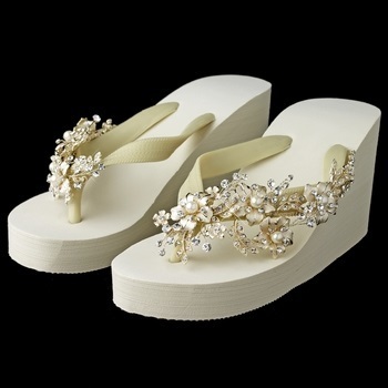Floral Light Gold Vine High Wedge Flip Flops
