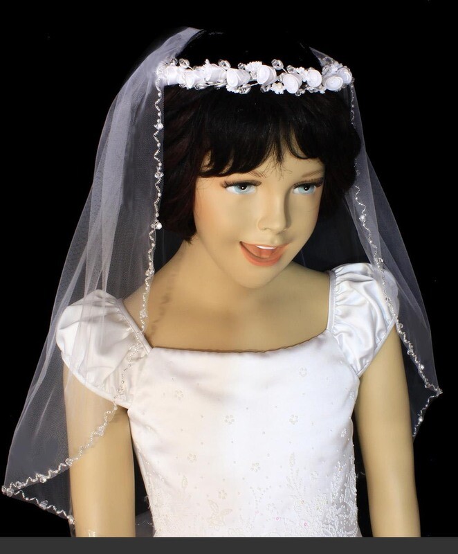 Flower Girl veil with crystals &amp; pearls
