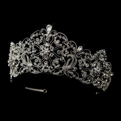 Antique Silver Rhodium Clear Rhinestone Bridal Royal Tiara