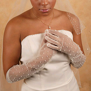 SHEER GLOVES WITH PEARLS BY
WEDDING FACTORY DIRECT
