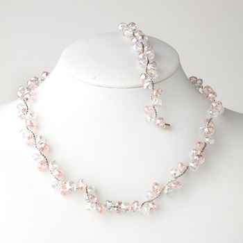 Pink Silver Clear Butterfly Necklace Bracelet