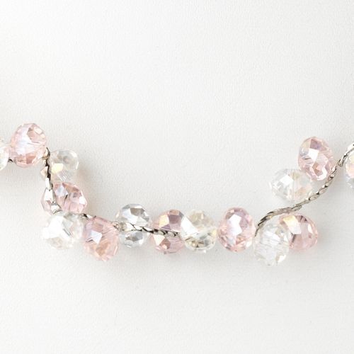 Pink Silver Clear Butterfly Necklace Bracelet