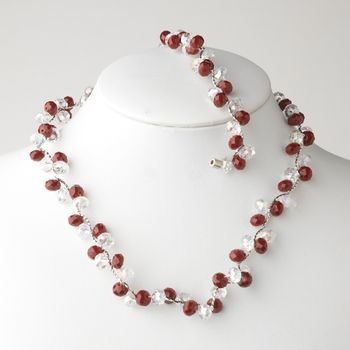 Ruby Silver Clear Butterfly Necklace Bracelet Set
