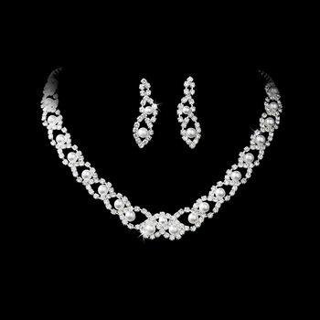 Elegant Silver White Pearl & Crystal Jewelry Set