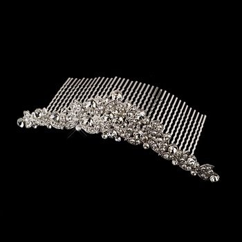 Antique Silver Clear Rhinestone Floral Comb