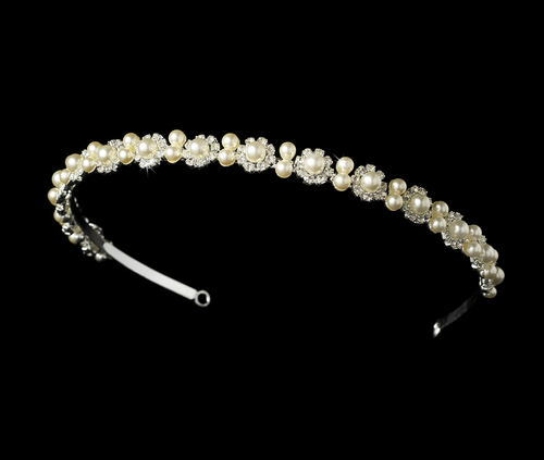 Crystal and Ivory Pearl Wedding Floral Headband