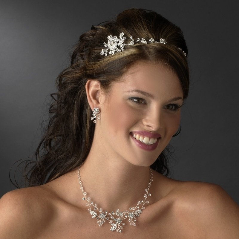 Bridesmaids Headpiece Silver Clear Flower Vine
