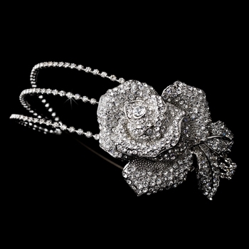 Antique Silver Clear Flower Side Accented