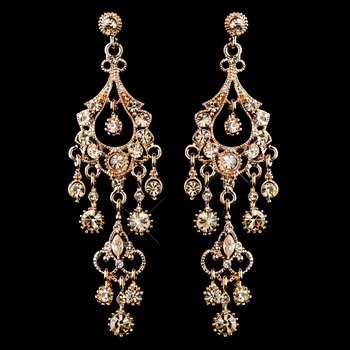 Antique Rose Gold Champagne Crystal Chandelier Earrings