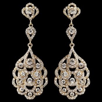 Light Gold Clear Rhinestone Chandelier Bridal Wedding Earrings