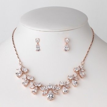 Rose Gold Clear CZ Crystal Bridal Wedding Jewelry Set