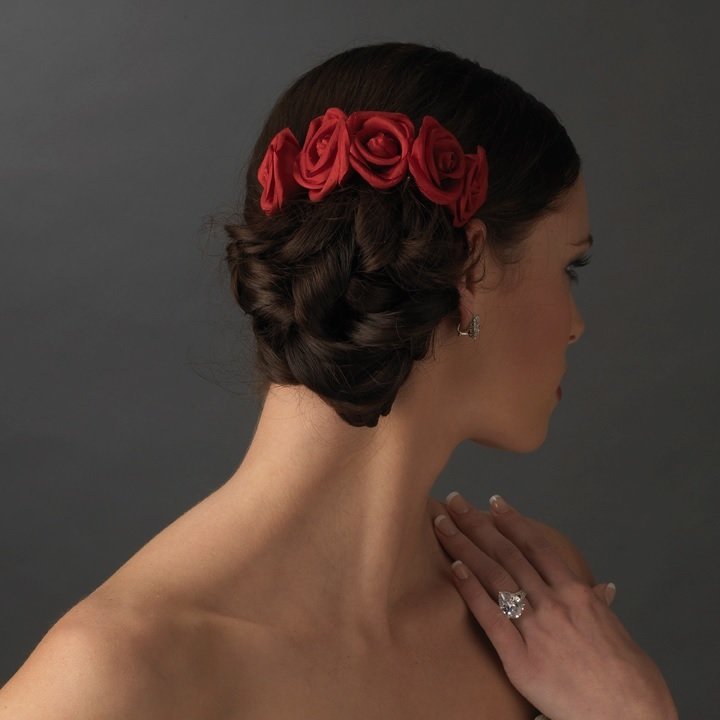 Charming Red Flower Bridal Hair Comb