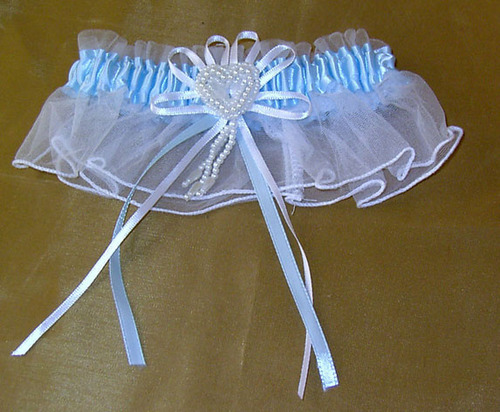 WHITE GARTER TRIM WITH BLUE SATIN