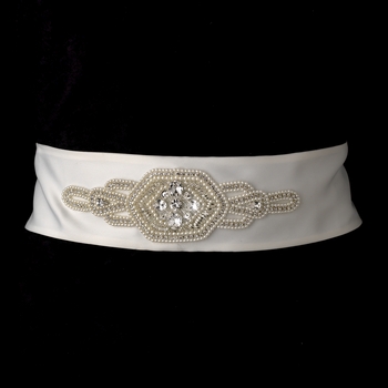 PEARL &amp; RHINESTONE ACCENTED  SASH
