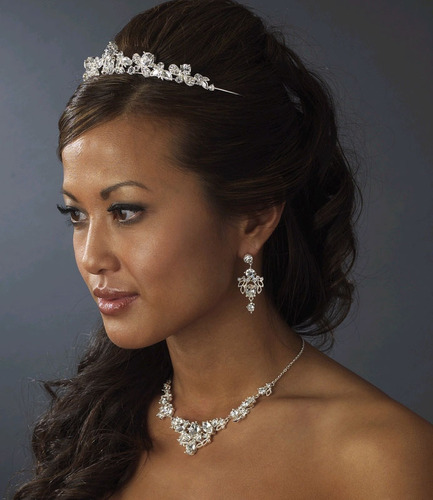 Silver Crystal Necklace Earring Set