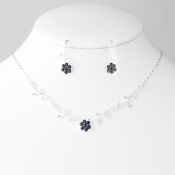 Necklace Earring Set in Silver Black