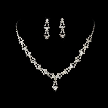 Silver and Clear Crystal Necklace Earring Set
