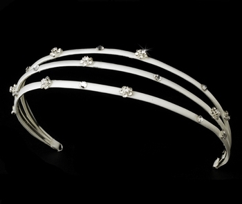 Charming White Flower Headband w/ Clear Crystals