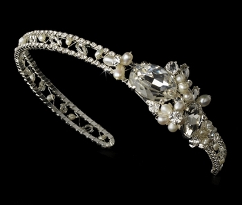 Silver Rhinestone &amp; Pearl Side Accented
