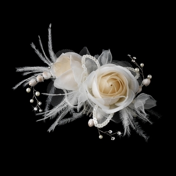 Ivory & Rum Pink Rose & Feather Bridal Clip by
WEDDING FACTORY DIRECT