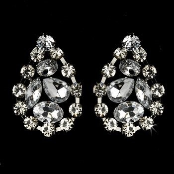 Rhodium Silver Clear Necklace Earring Set