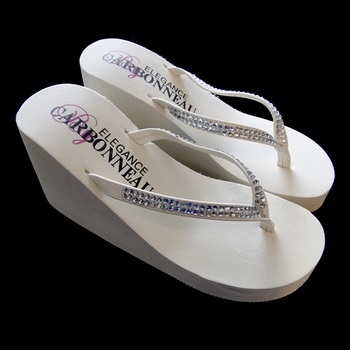 Crystals ~ White High Wedge Flip Flops