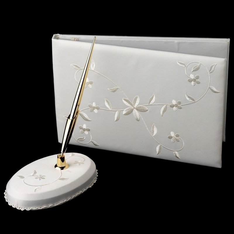 Embroidered Lily Guest book Set