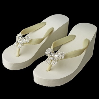 Butterfly Rhinestone High Wedge  Flip Flops