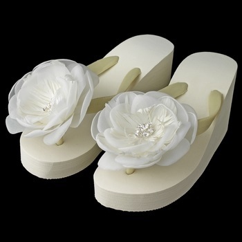 Flower High Wedge with Rhinestone &amp; Feather Accents
