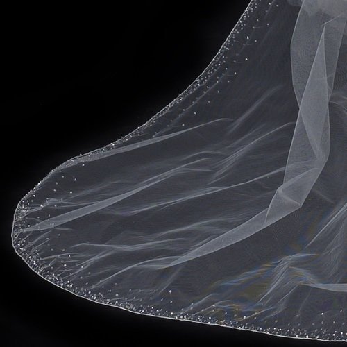 Single Tier Cathedral Veil with Crystal Rhinestone & Beaded Edge