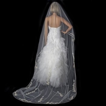 Single Layer Floral Embroidery Cathedral Length