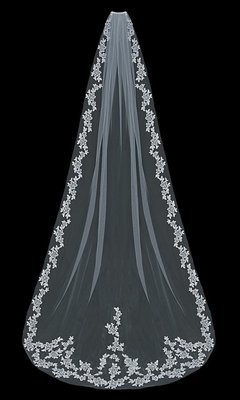 Single Tier Cathedral Veil with lace flowers