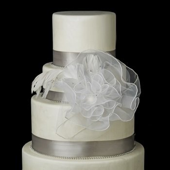 Organza Flower Cake Accessory with Crystals & Feathers
