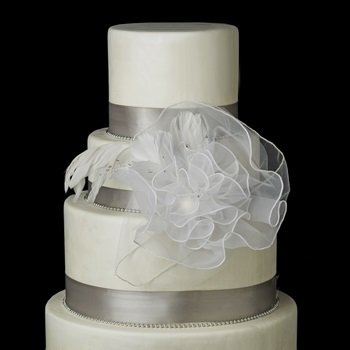 Organza Flower Cake Accessory with Crystals &amp; Feathers
