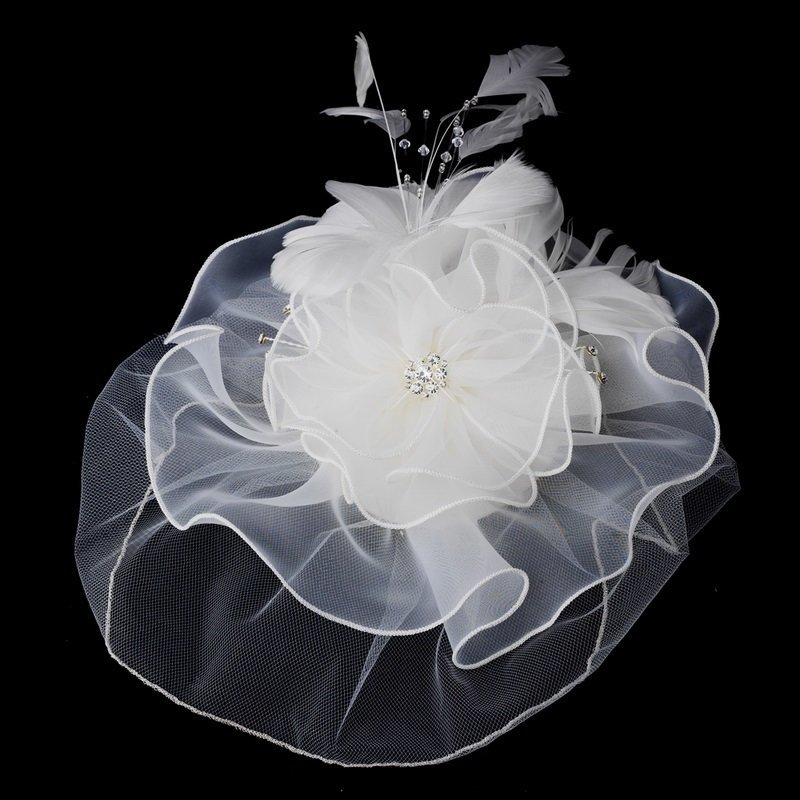 Organza Flower Cake Accessory with Crystals &amp; Feathers