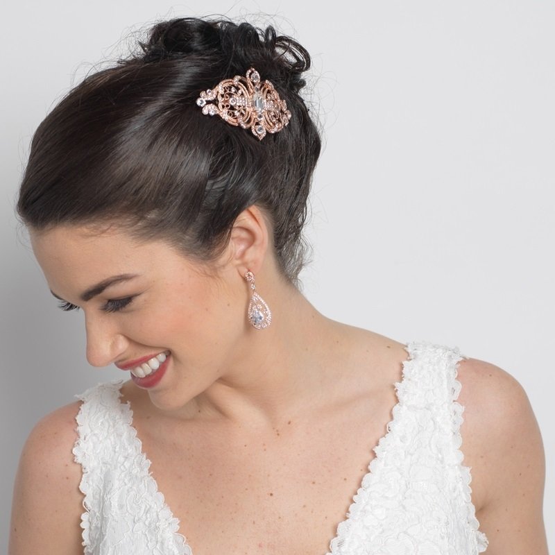 Rose Gold Clear Rhinestone Hair Comb