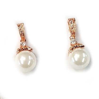 Rose Gold Ivory Pearl & CZ Pendant Jewelry Set
