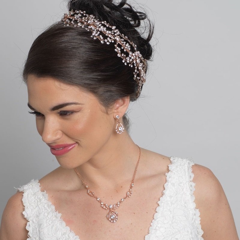 Rose Gold Clear Rhinestone Drop Jewelry Set
