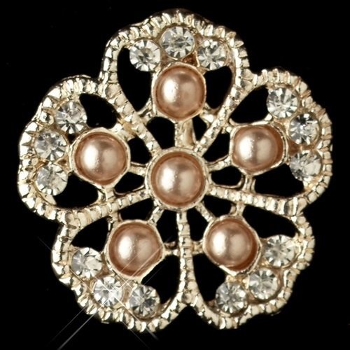 Rose Gold Champagne Pearl &amp; Rhinestone Flower Stud Earring