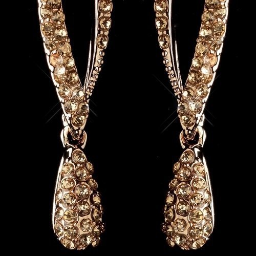 Rose Gold Rhinestone Dangle Earrings