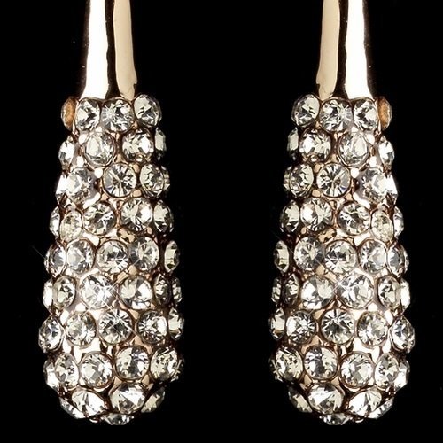 Rose Gold Pave CZ Crystal Teardrop Hook Dangle Earrings