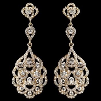 Light Gold Clear Rhinestone Chandelier Bridal Wedding Earrings