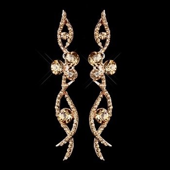 Rose Gold Champagne Rhinestone Dangle Earrings