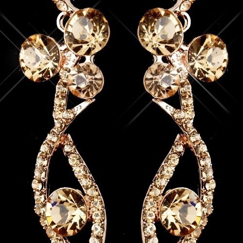 Rose Gold Champagne Rhinestone Dangle Earrings