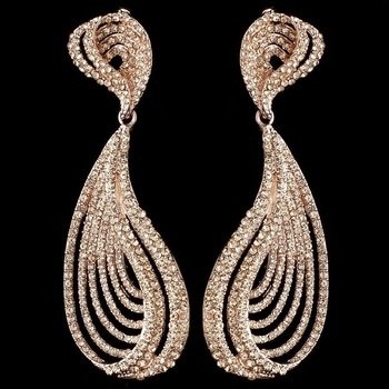 Gold Peach Rhinestone Dangle Earrings