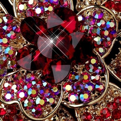 Gold Two Tone Red AB Flower Brooch