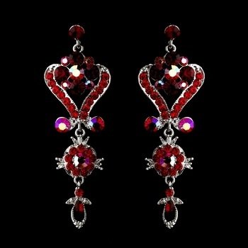 Silver Red Multi Crystal Chandelier Earrings